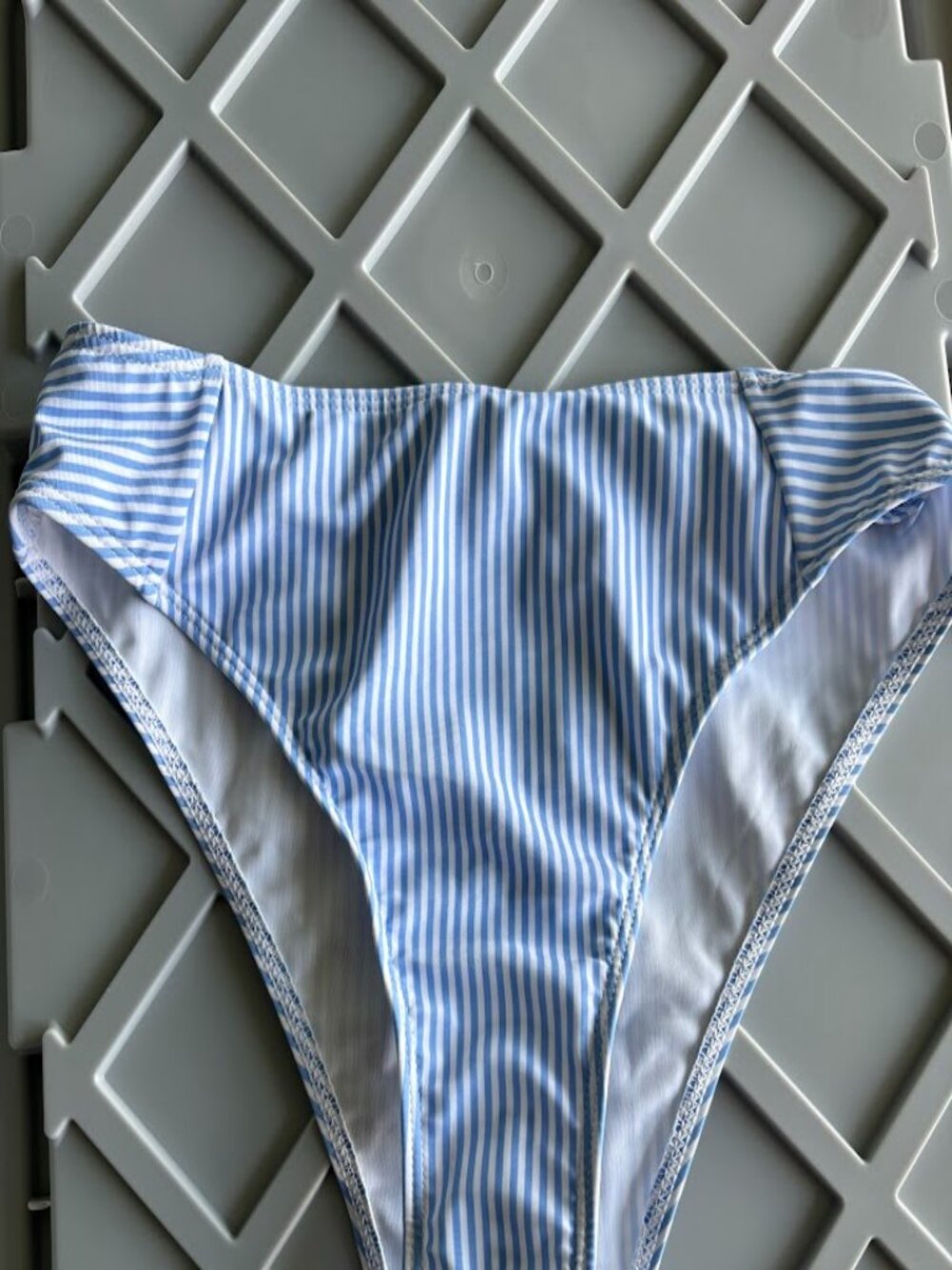 Blue & White Striped High-Waisted Bikini Bottoms Size S